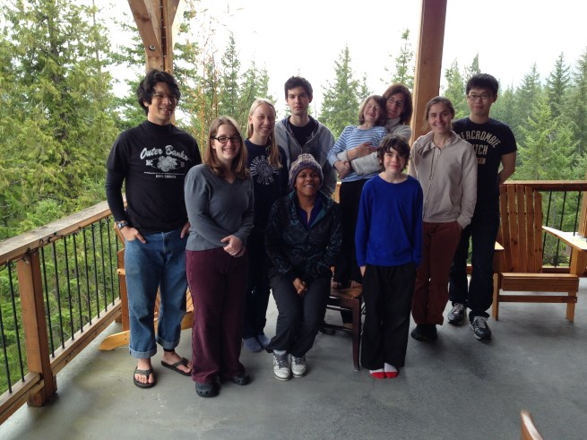 Group trip to Lake Kachess, WA in early spring 2013. Front: Heather Barnett, Sharri Zamore, Anselm. Back: Rich Pang, Ali Weber, Phil Mardoum, Eliot, Adrienne, Alison Duffy, Sangwook Lee.